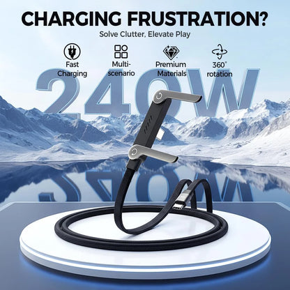 Câble de recharge rapide 240 W avec support pour téléphone réglable.