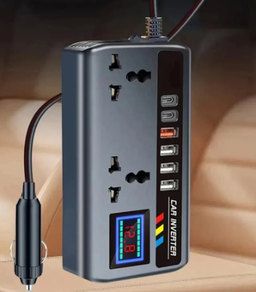 Onduleur Auto 12V/24V vers 220V — 9 Ports de Charge, 200W.