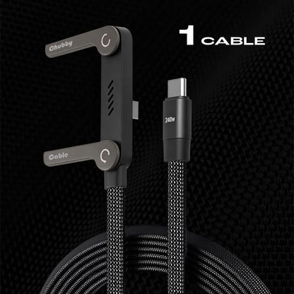 Câble de recharge rapide 240 W avec support pour téléphone réglable.